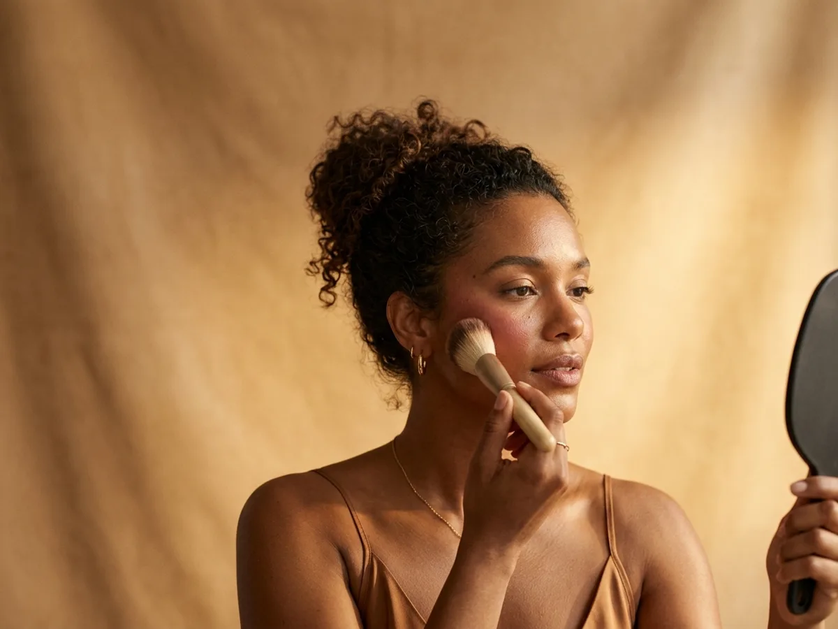 Femme à la peau mate, teint naturel doré