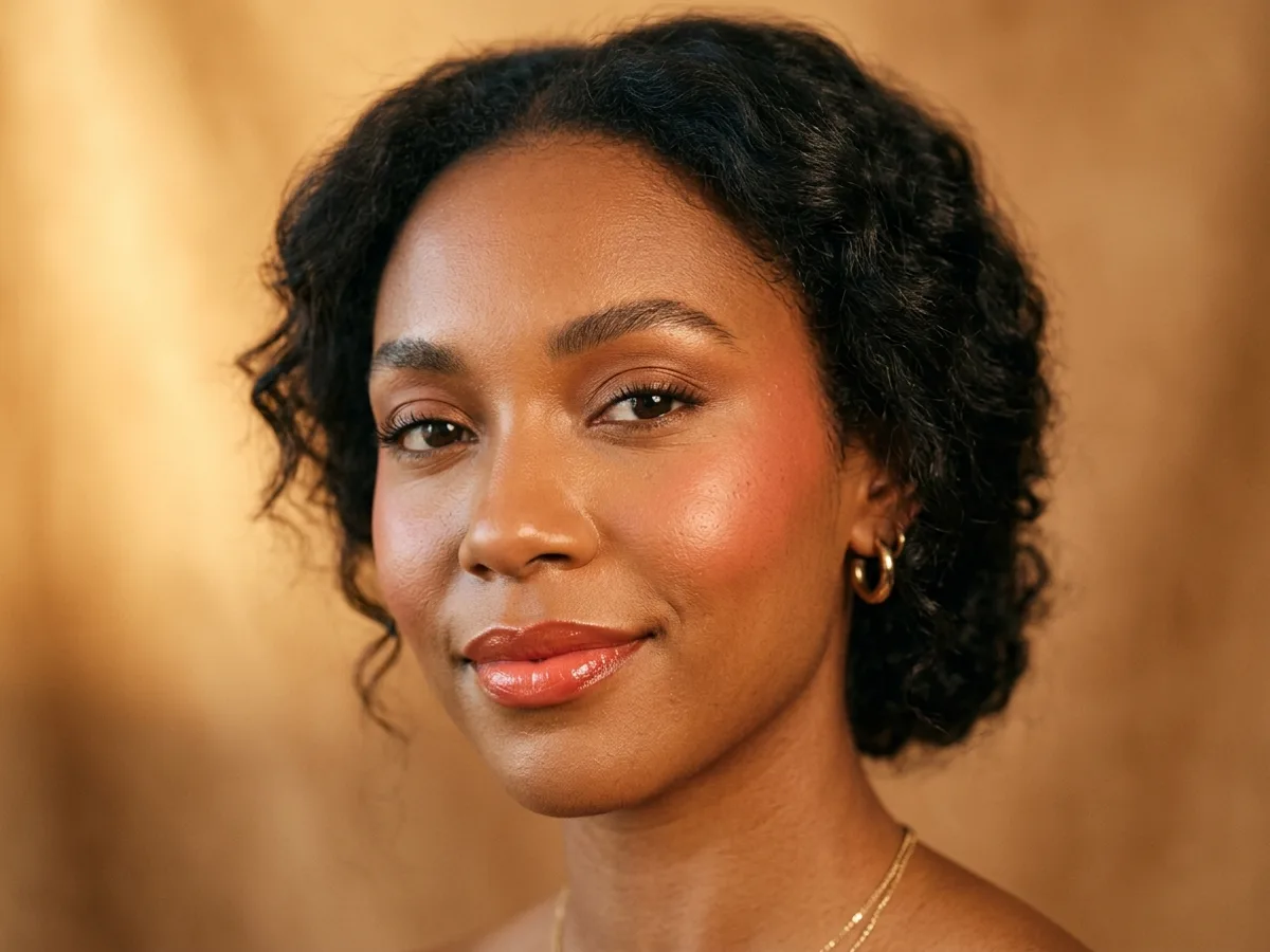 Femme métisse au maquillage naturel, sous-ton doré