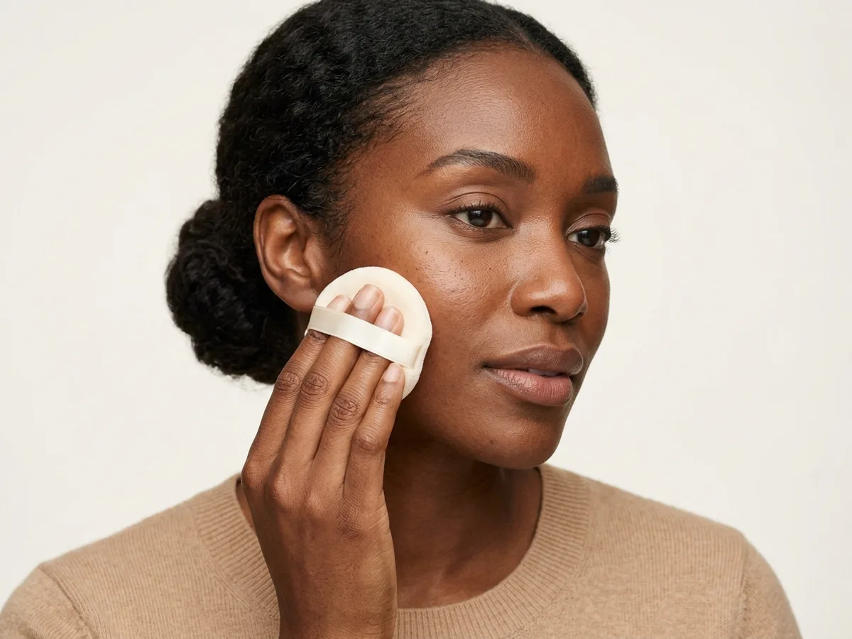 Application d’une poudre compacte sur une peau noire