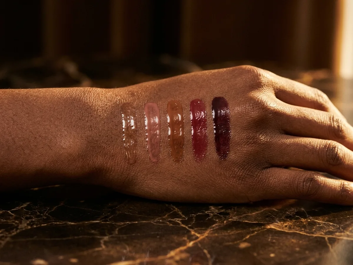 Gloss prune Safou NEW BLACK sur une peau noire