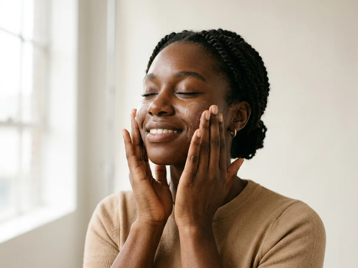 Peau noire hydratée, teint lumineux