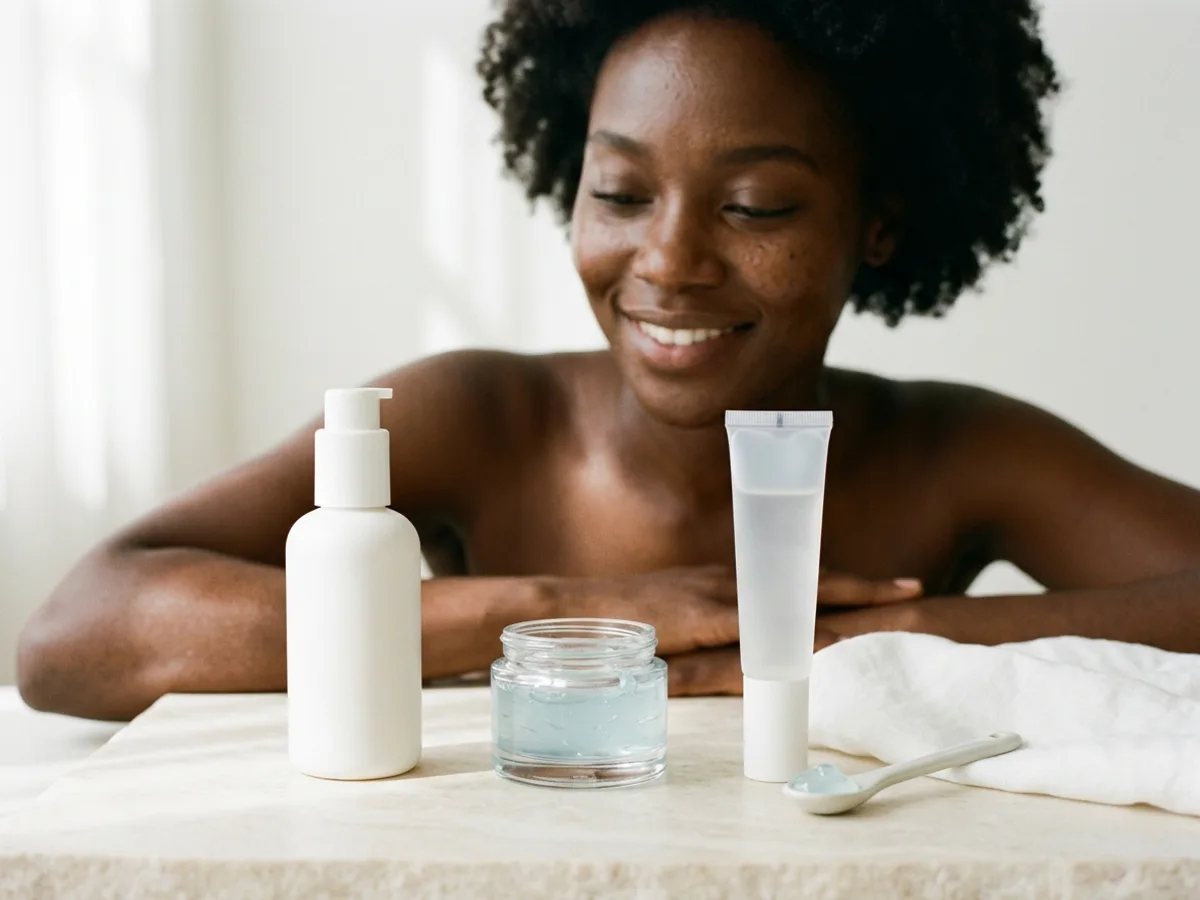Teint mat et velouté sur une peau noire grasse